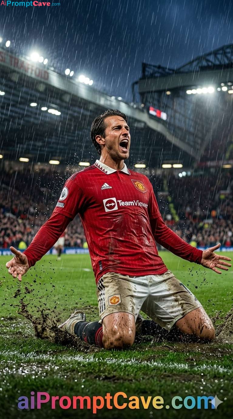 How to Make your Image As Football Celebration Rain Scene – Free Ai Prompt Cinematic footballer sliding in rain, dramatic lights, ultra-realistic 916 action scene with intense emotion.