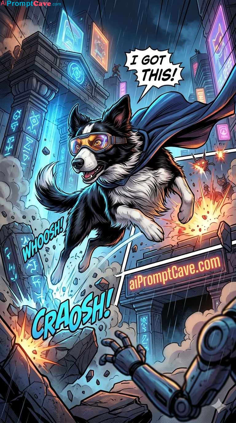 Comic Style Dog Adventure Illustration Scene - Free Ai Image Prompt