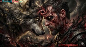 Dark Fantasy Energy Absorption Scene Prompt with Cinematic Detail - Free Ai Prompt Create a dark cinematic scene of a man draining a wolf’s power with intense lighting and ultra detail. Using Free Ai Prompt