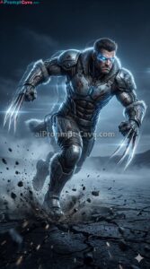 Cyberpunk Male Wolf Warrior Sprint in Epic Midnight Chaos - Free Ai Prompt