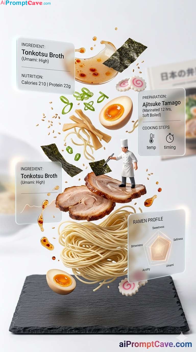 Deconstructed Gourmet Food Ingredients with AR UI and Mini Chef Scene - Free Ai Image Prompt