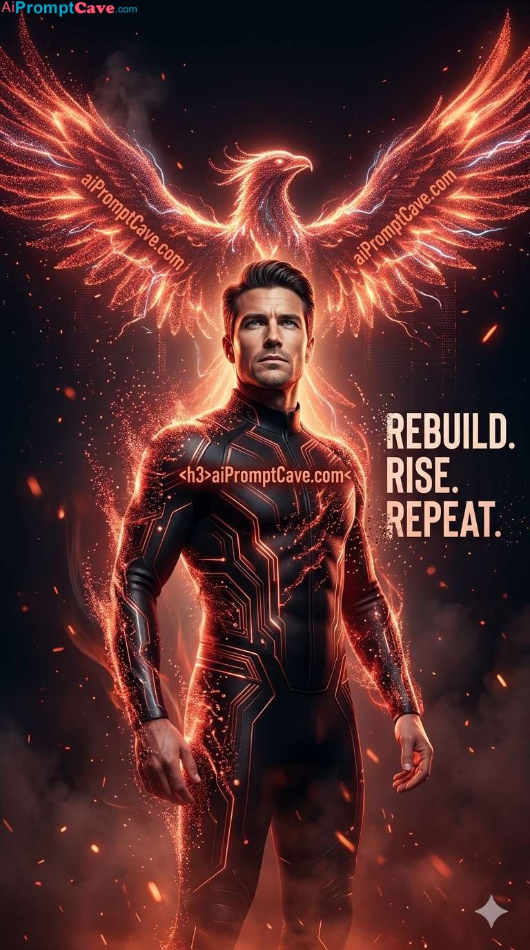Digital Phoenix Transformation Cinematic Cyber Rebirth Poster 8K Concept - Free Ai Image Prompt