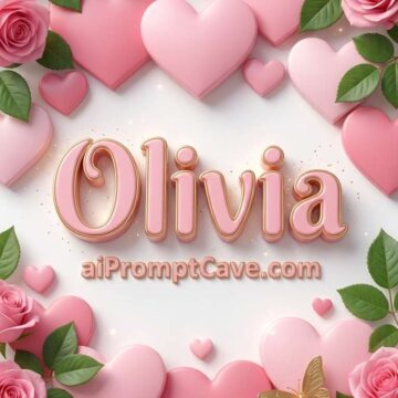 Elegant Olivia Name 3D Pink Gold Floral Heart Luxury Render - Free Ai Image Prompt