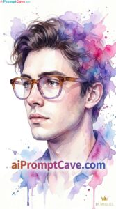 Ethereal Watercolor Portrait Man with Glasses - Free Ai Image Prompt