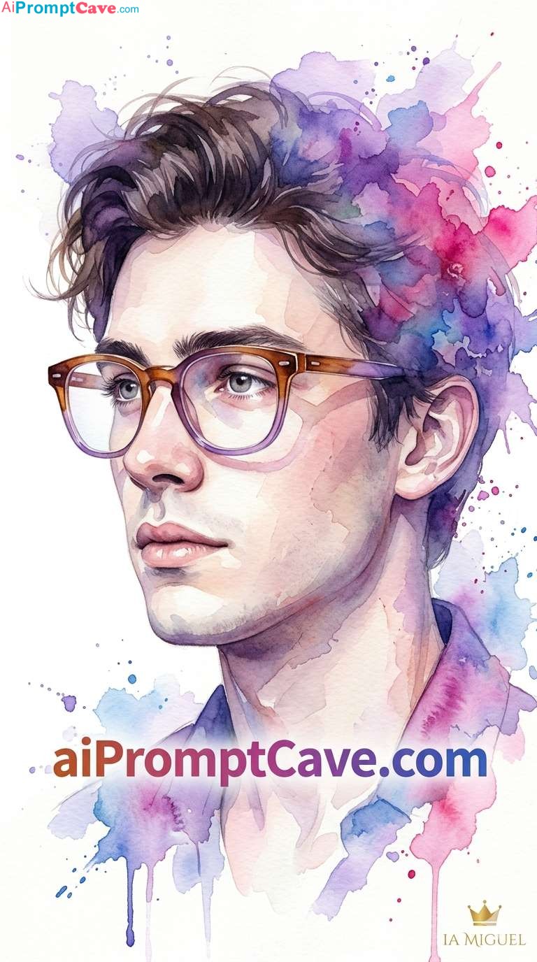 Ethereal Watercolor Portrait Man with Glasses - Free Ai Image Prompt
