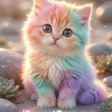 Fantasy Cute Rainbow Kitten Sunset Beach 3D - Free Ai Image Prompt