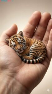 Fantasy Miniature Tiger in Palm Human Hand - Free Ai Image Prompt