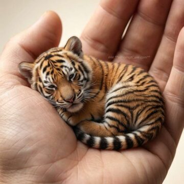 Fantasy Miniature Tiger in Palm Human Hand - Free Ai Image Prompt
