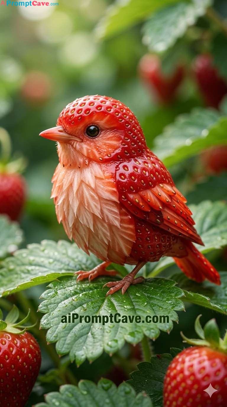 Fantasy Strawberry Bird Photorealistic - Free Ai Image Prompt