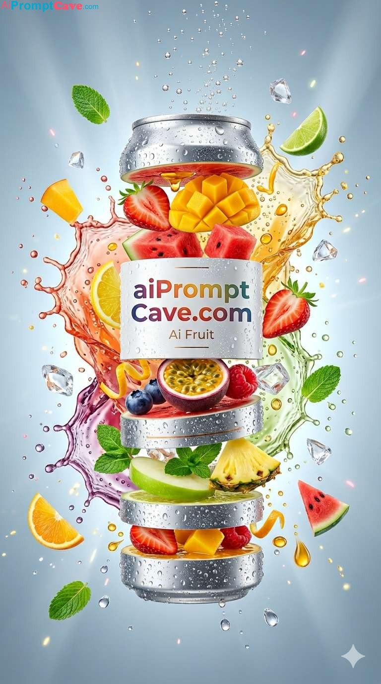 Floating Marketing Ad Can Slices with Fruits - Free Ai Prompt