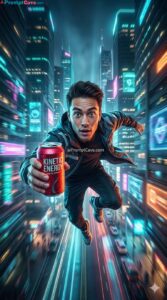 Flying Man Neon City Soda Marketing Ad - Free Ai Prompt