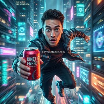 Flying Man Neon City Soda Marketing Ad - Free Ai Prompt