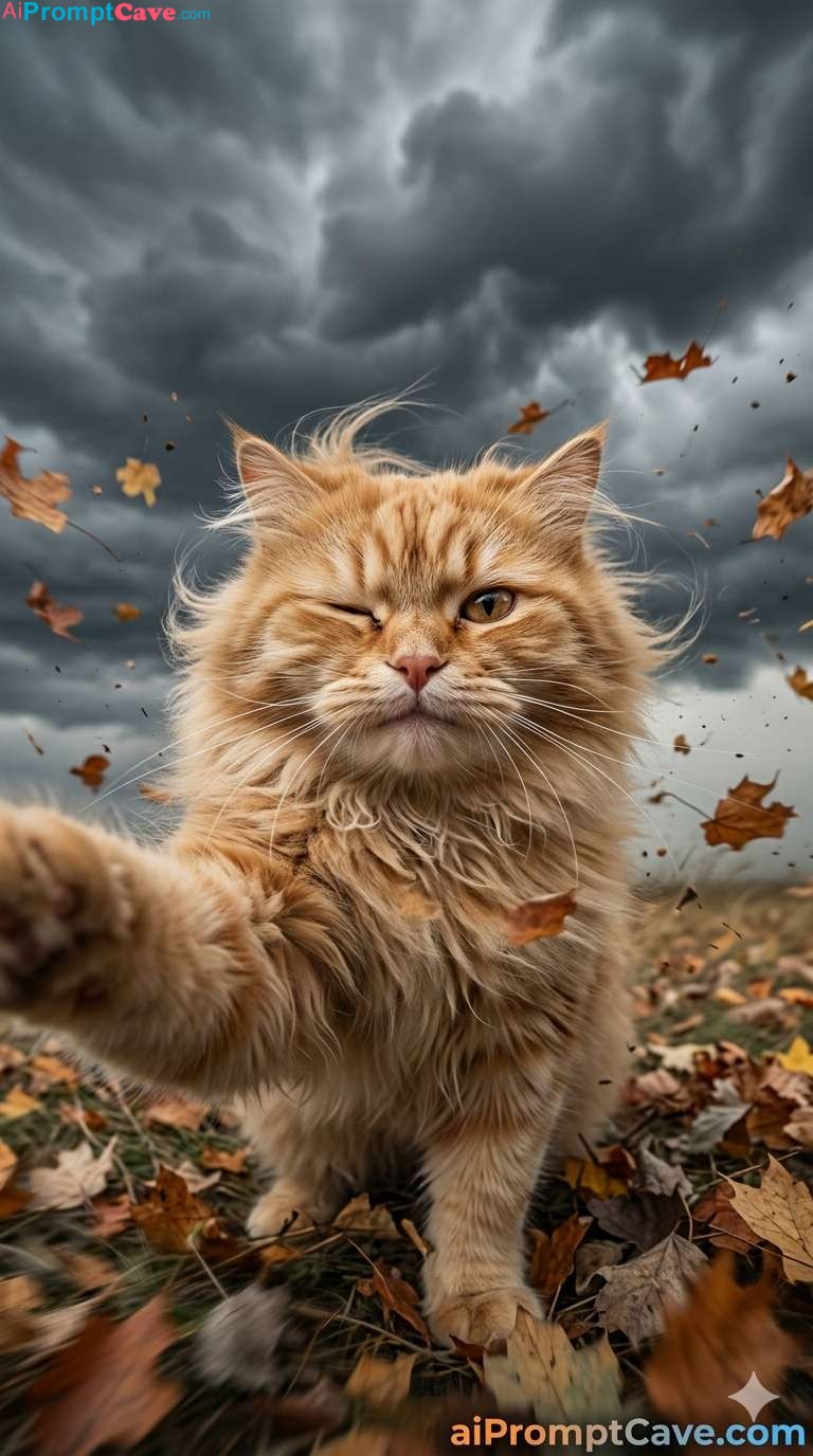 Funny Cat Selfie Storm Scene - Free Ai Prompt