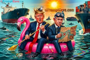 Funny Image : Donald Trump and Netanyahu vs Iran in Strait of Hormuz - Free Ai Prompt Funny Image Donald Trump and Netanyahu vs Iran in Strait of Hormuz - Free Ai Prompt