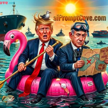 Funny Image Donald Trump and Netanyahu vs Iran in Strait of Hormuz - Free Ai Prompt