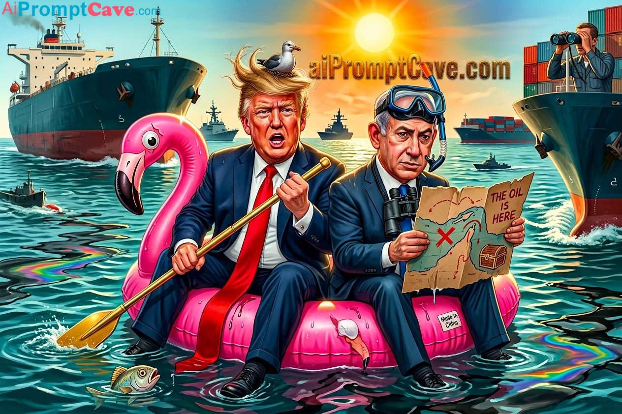 Funny Image Donald Trump and Netanyahu vs Iran in Strait of Hormuz - Free Ai Prompt