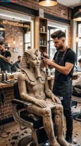 Funny Pharaoh Haircut Barber Shop Scene - Free Ai Image Prompt