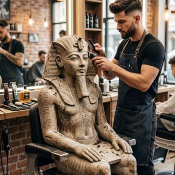 Funny Pharaoh Haircut Barber Shop Scene - Free Ai Image Prompt