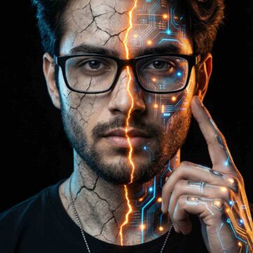 Futuristic Cyber-Tech Half Human Half Robot Portrait - Free Ai Prompt