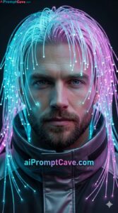 Futuristic Fiber Optic Hair Man Portrait - Free Ai Prompt