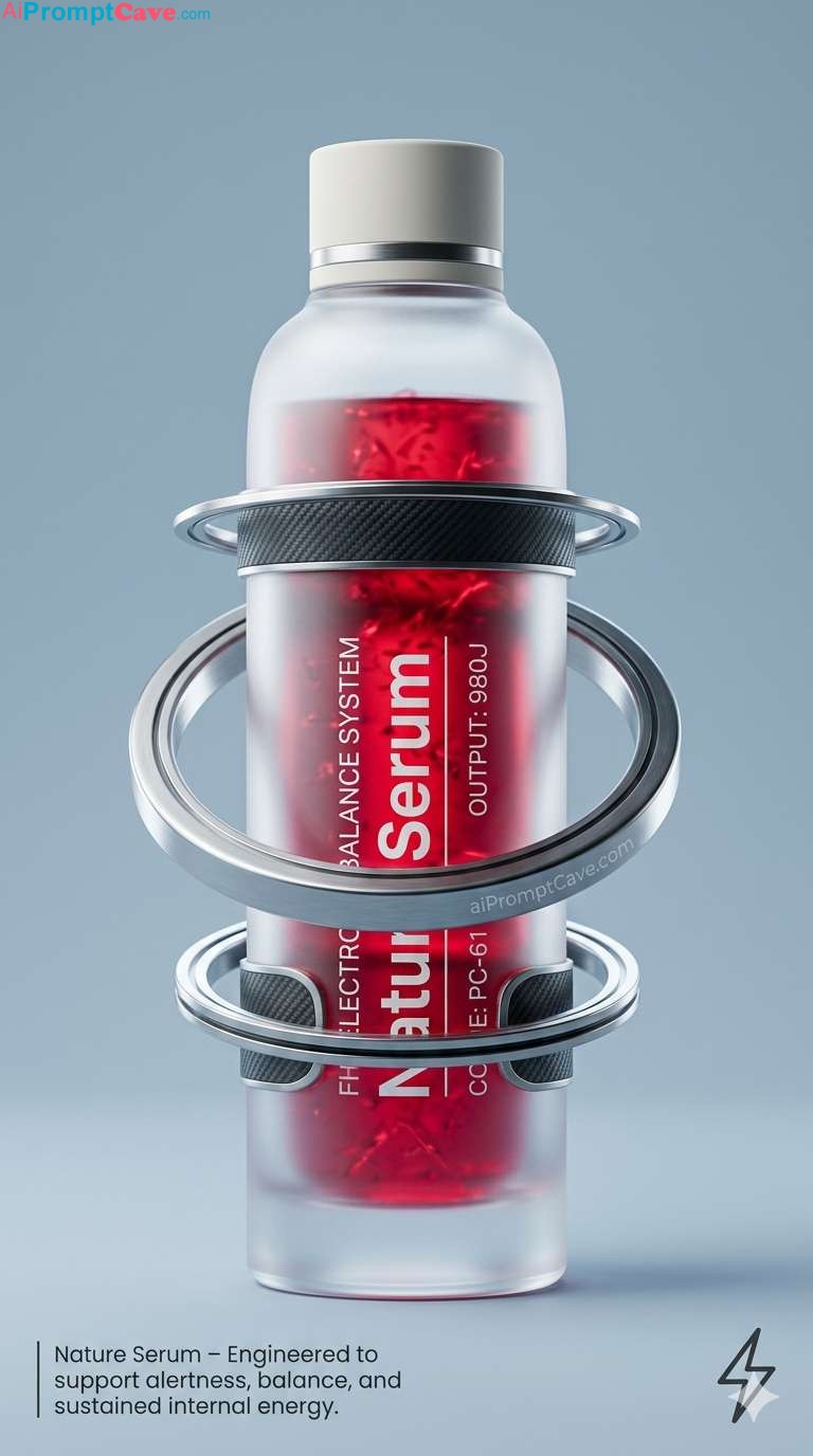 Futuristic PulseCharge Serum Product Photography Prompt - Free Ai Image Prompt
