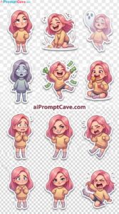 Ghibli Style Chibi Emoji Pack 9 Expressions Grid Sticker Set - Free Ai Image Prompt
