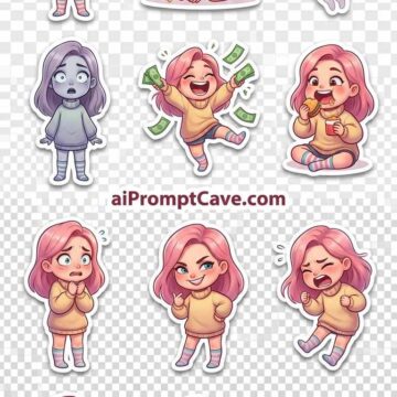 Ghibli Style Chibi Emoji Pack 9 Expressions Grid Sticker Set - Free Ai Image Prompt