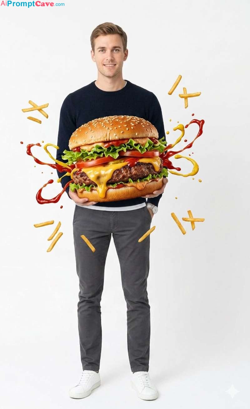 Giant Cheeseburger Ad Scene – Hyper Realistic Food Concept Prompt - Free Ai Image Prompt