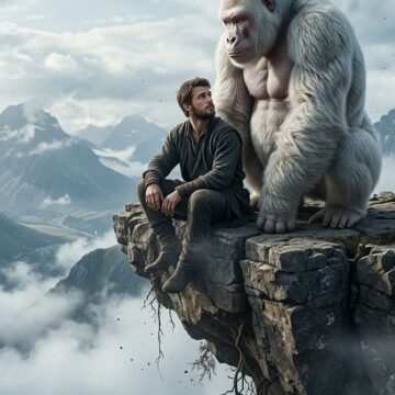 Giant Gorilla & Man Fantasy Cinematic Scene - Free Ai Image Prompt