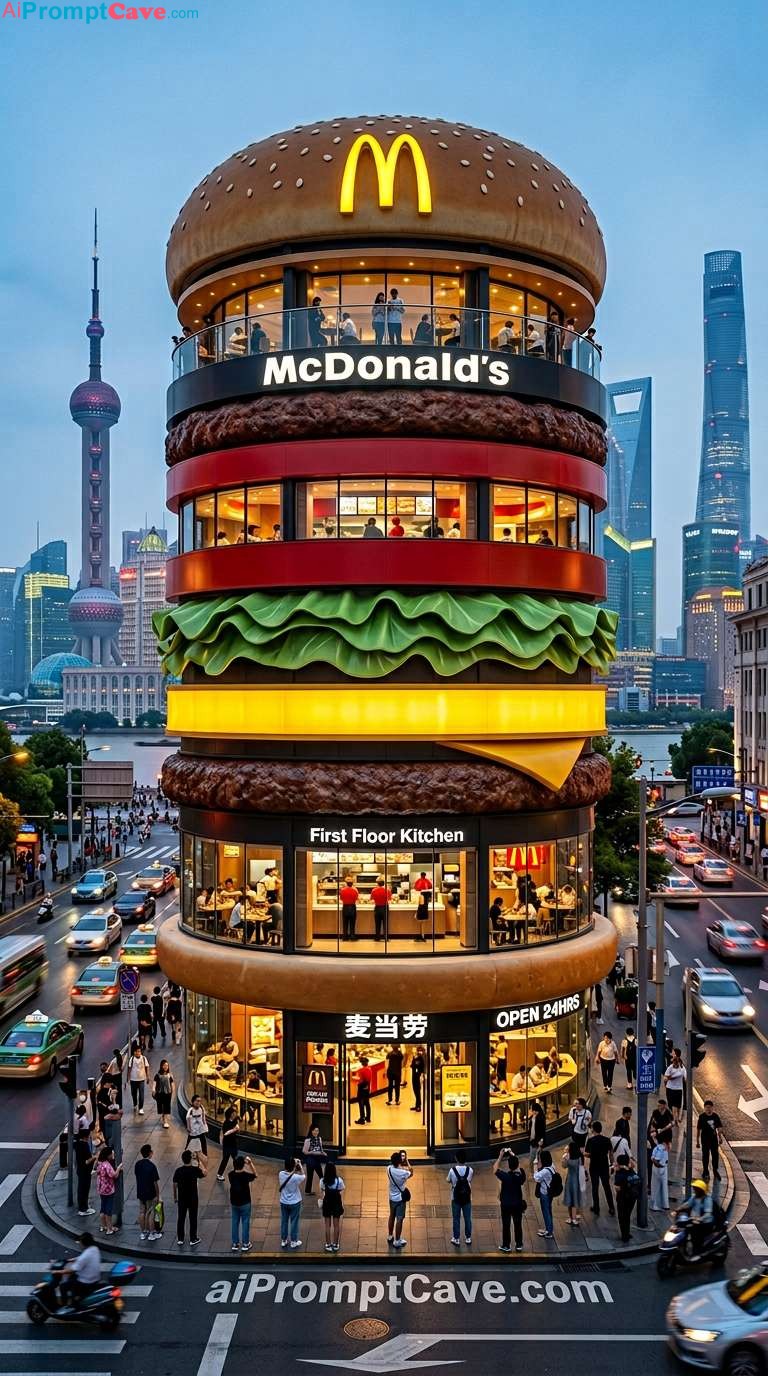 Giant Hamburger McDonald’s Store - Free Ai Image Prompt