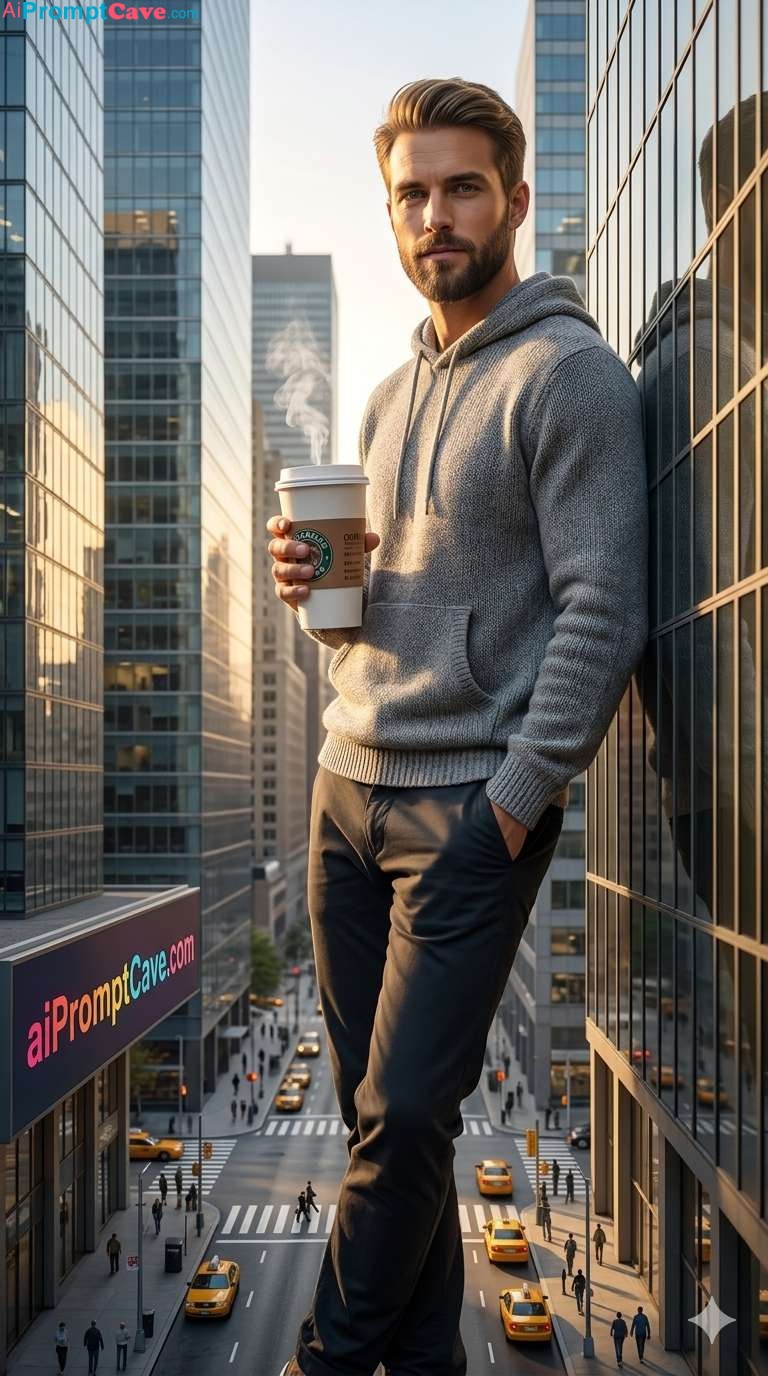 Giant Man in City Skyscraper Scene – Free Ai Prompt Giant Man in City Skyscraper Scene - Free Ai Prompt