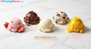 Gourmet Ice Cream Scoops Artisanal Food Photography Dessert Shot - Free Ai Image Prompt