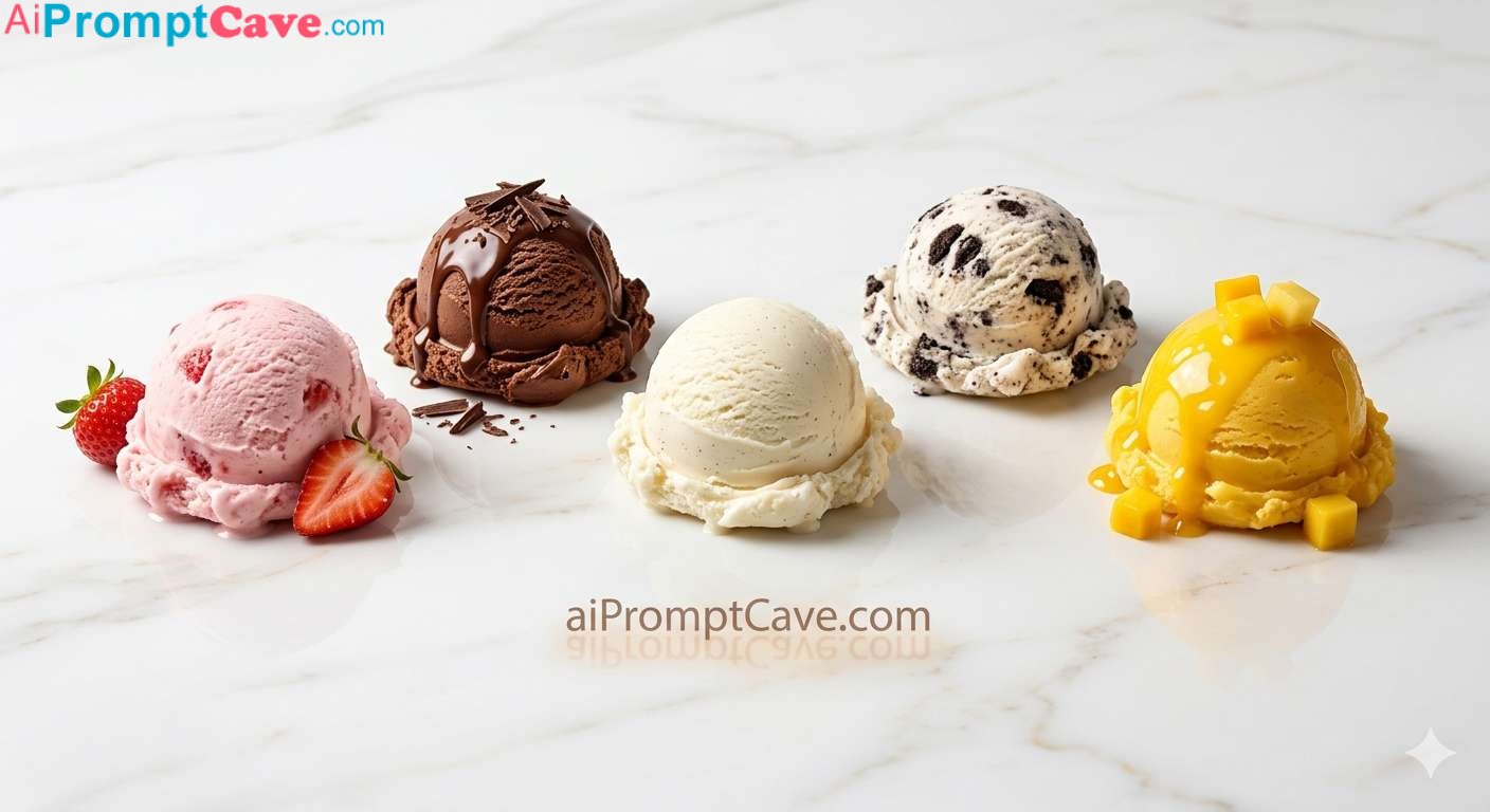 Gourmet Ice Cream Scoops Artisanal Food Photography Dessert Shot - Free Ai Image Prompt
