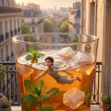 How to Be a Tiny Prince Swimming in Giant Tea in Paris Balcony - Using Free Ai Prompt