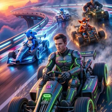 How to Be in Arcade Game Racing Cinematic Crossover Scene - Free Ai Prompt