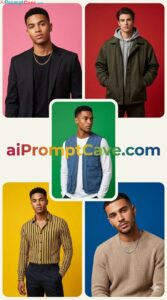 How to Design 5 Panel Male Fashion Collage - Editorial Style - Free Ai Prompt
