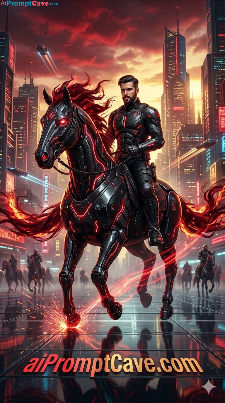 How to Design Cyber Horse Rider Futuristic Scene – Free Ai Prompt How to Design Cyber Horse Rider Futuristic Scene - Free Ai Prompt