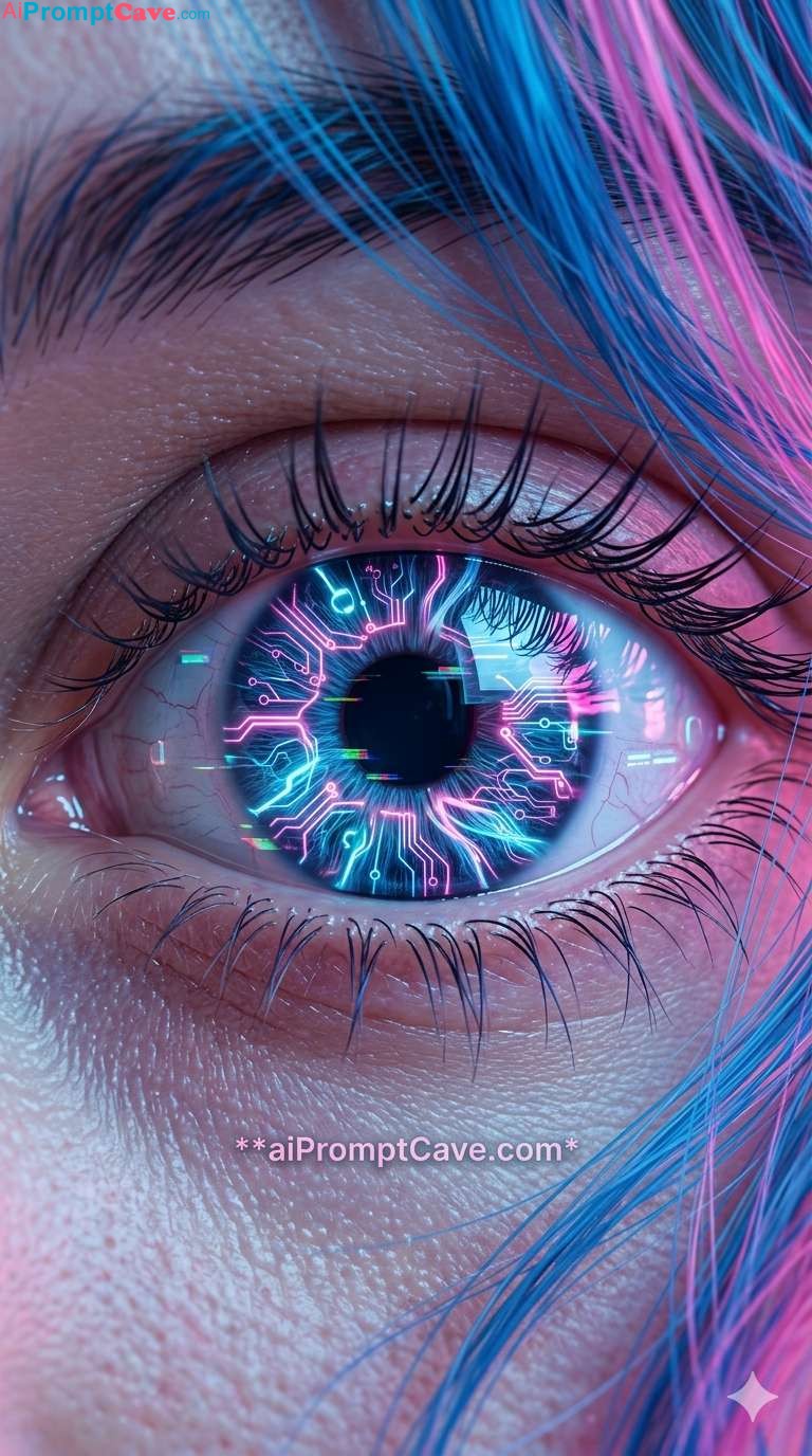 How to Design Cyberpunk Eye Macro Neon Circuit - Free Ai Prompt