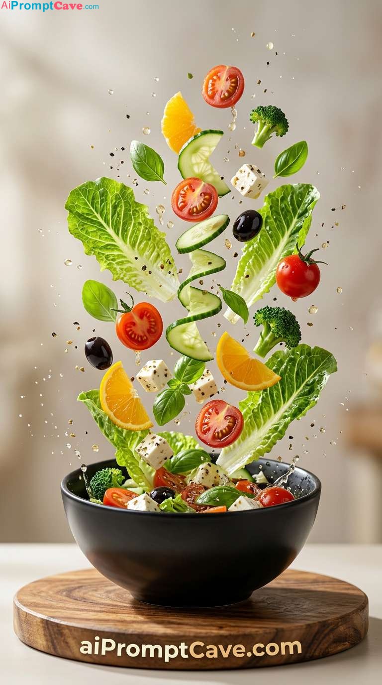 How to Design Exploding Salad Cinematic Food Photography Ad - Free Ai Prompt