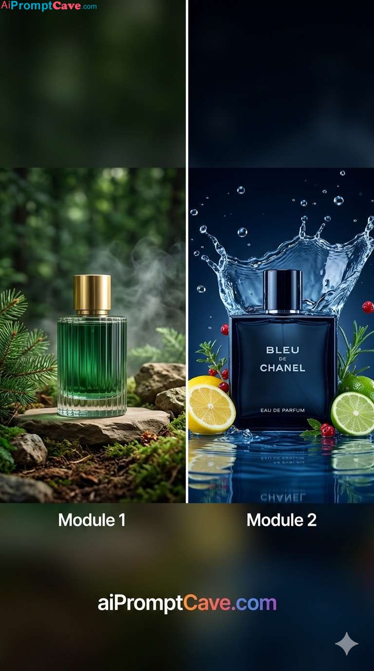 How to Design Luxury Perfume Ads Forest & Water Splash - Free Ai Prompt