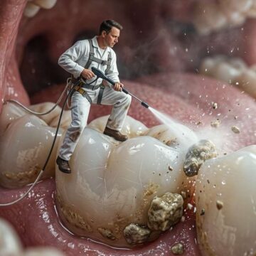 How to Design Mini Dentist Cleaning Giant Tooth - Marketing Ad for Dental Clinic - Free Ai Prompt