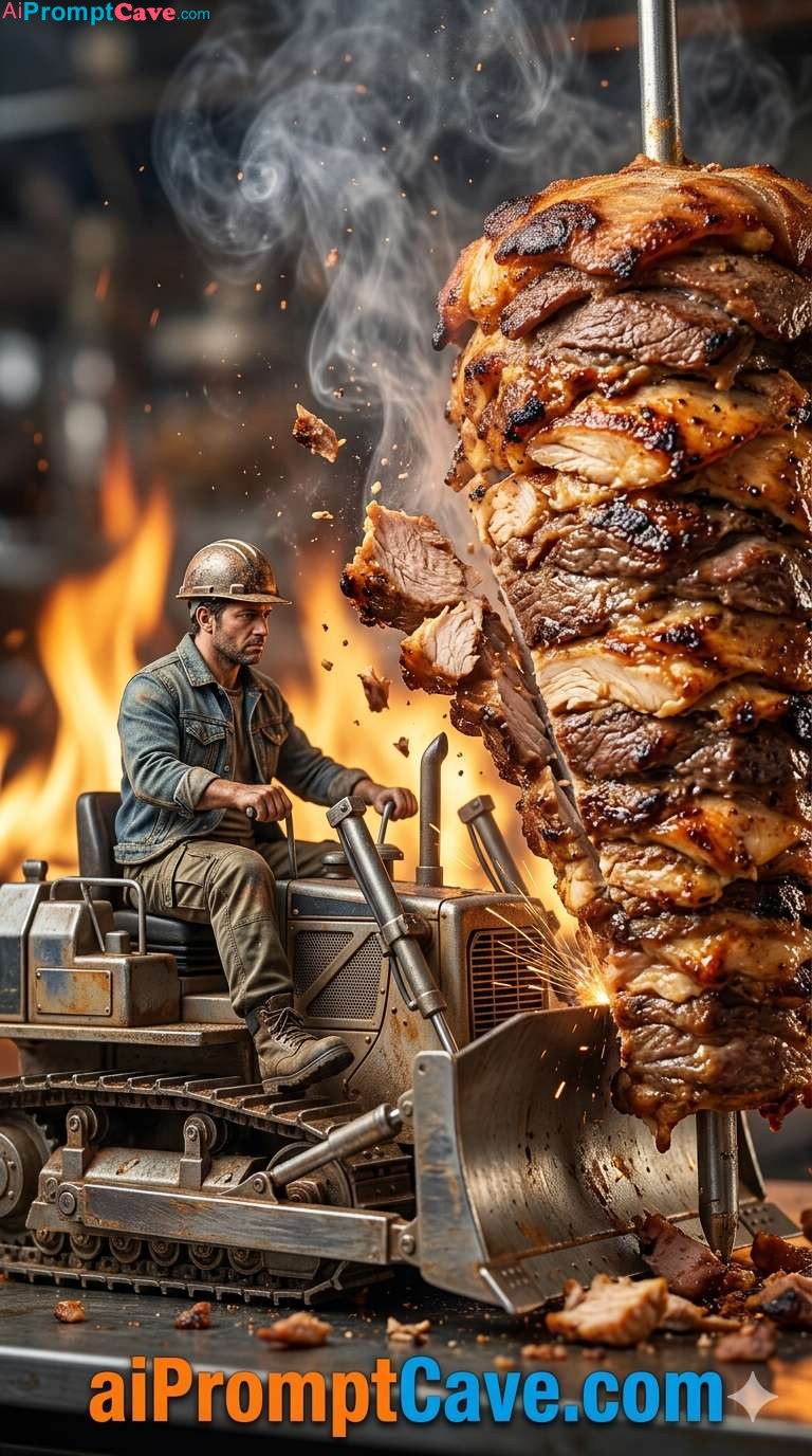 How to Design Miniature Man Bulldozer Shawarma - Free Ai Prompt