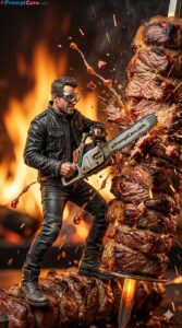 How to Design Miniature Man Chainsaw Kebab Scene - Free Ai Prompt