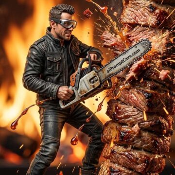 How to Design Miniature Man Chainsaw Kebab Scene - Free Ai Prompt
