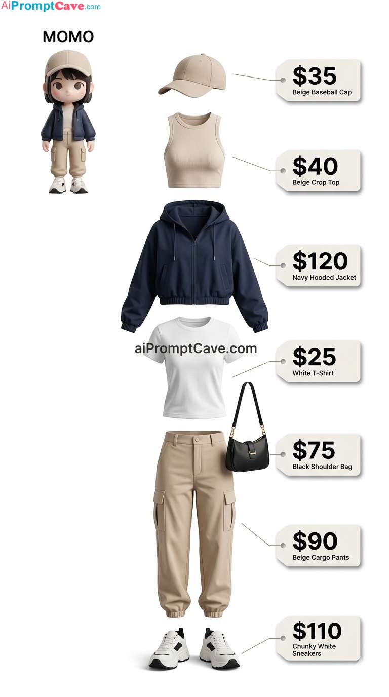 How to Design Sleek AI Fashion Breakdown Infographic With Floating Outfit Layout - Free Ai Prompt