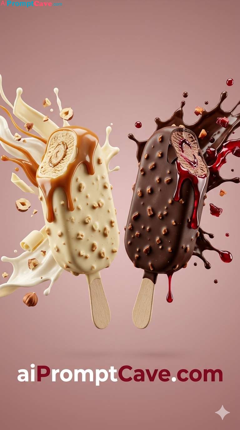How to Design a Luxury Ice Cream Bars Double Flavor Cinematic Splash Macro Shot - Free Ai Prompt