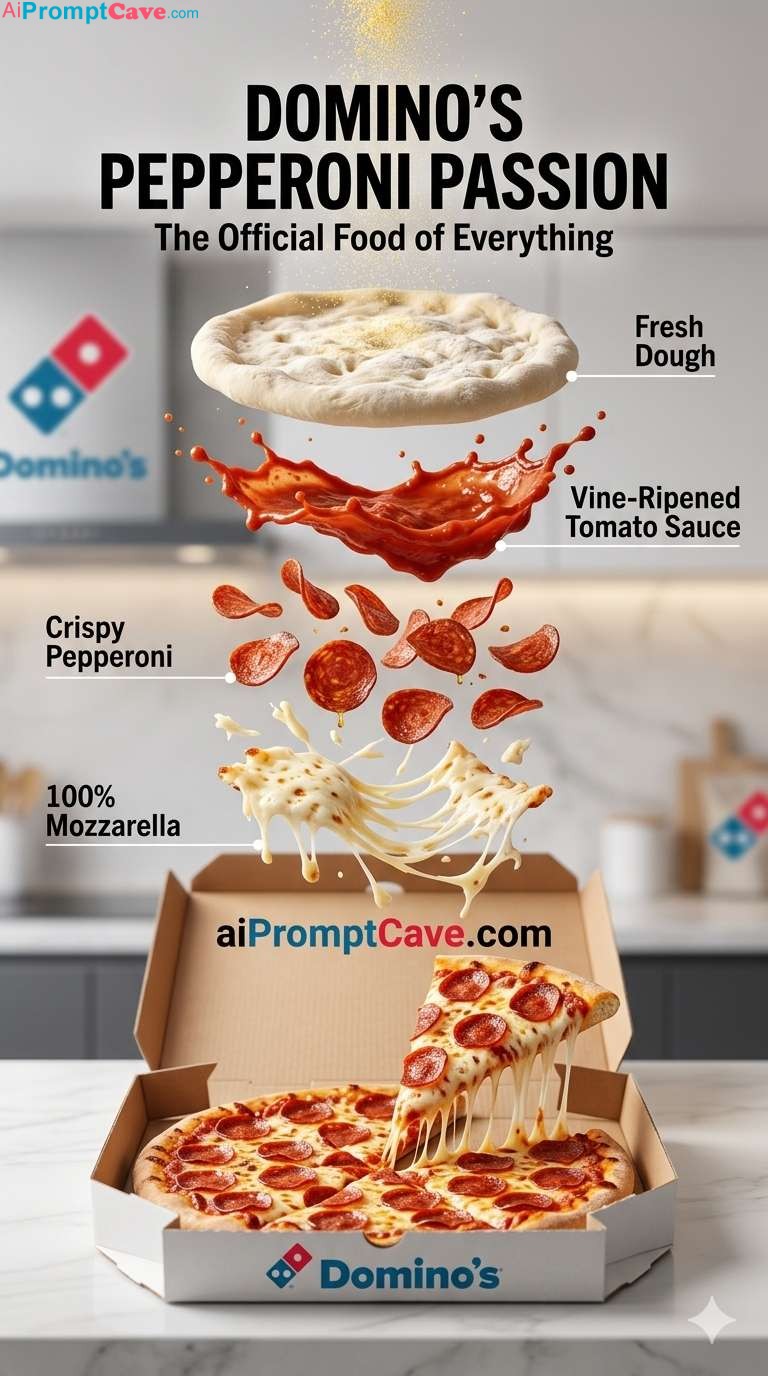 How to Prompt Dominos Pepperoni Passion Marketing Ad Infographic – Free Ai Prompt How to Prompt Dominos Pepperoni Passion Marketing Ad Infographic - Free Ai Prompt