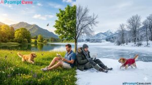 How to Prompt Summer vs Winter Split Landscape Man Scene - Free Ai Prompt