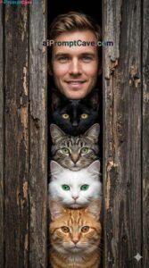 How to Take a Picture with 4 Cats Portrait Through Wooden Gap - Free Ai Prompt