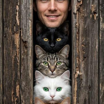 How to Take a Picture with 4 Cats Portrait Through Wooden Gap - Free Ai Prompt